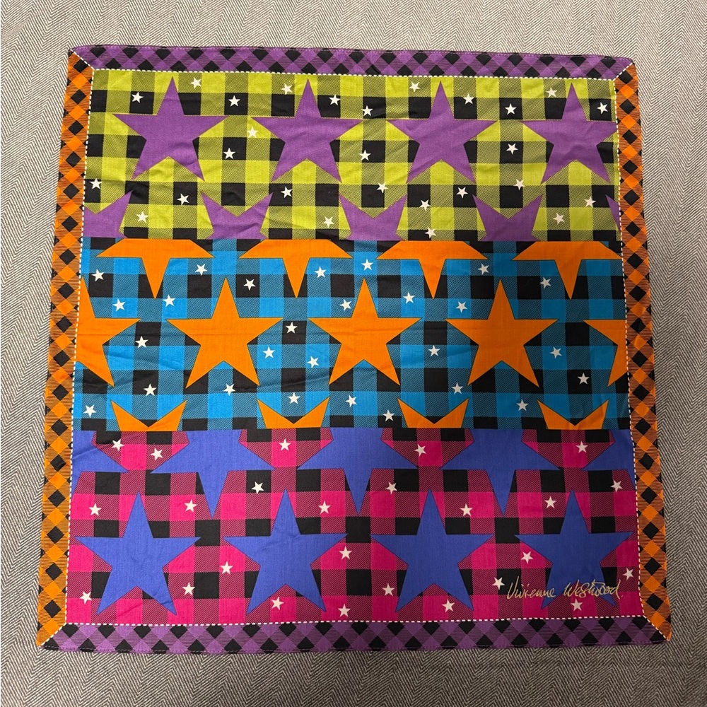 Brand New Vivienne Westwood Colorful Star Print Handkerchief / Pocket Square